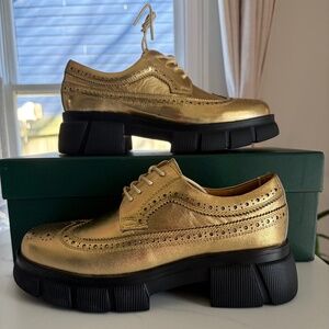 Marc Nolan Shoes - Ms. Alexander Gold Leather Lug Wingtip Derby